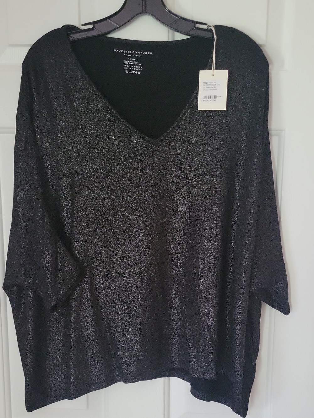 Majestic Filatures Soft Touch Metallic V-Neck Top